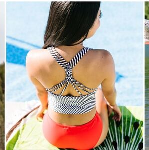 NWT - KIAVA BRAIDED CROP SWIM BIKINI TOP Black & White Stripe